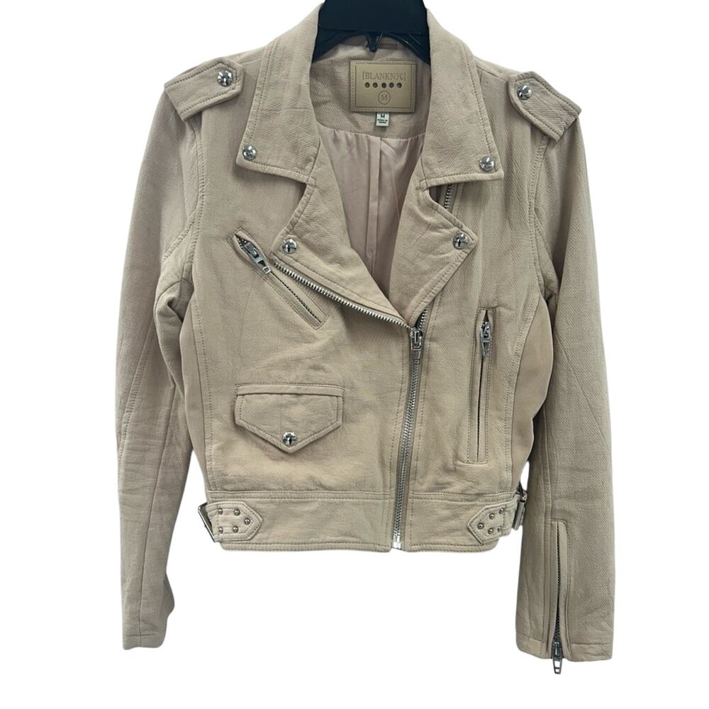 NWOT Blank NYC Beige Tan Fabric Cropped Moto Biker Jacket